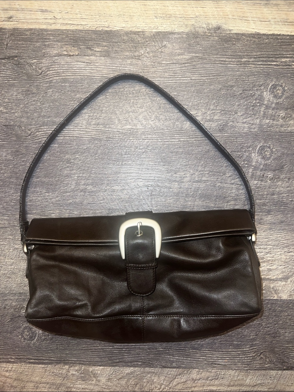 Y2K Dark Brown Baguette Shoulder Bag with Silver Buckle Accent